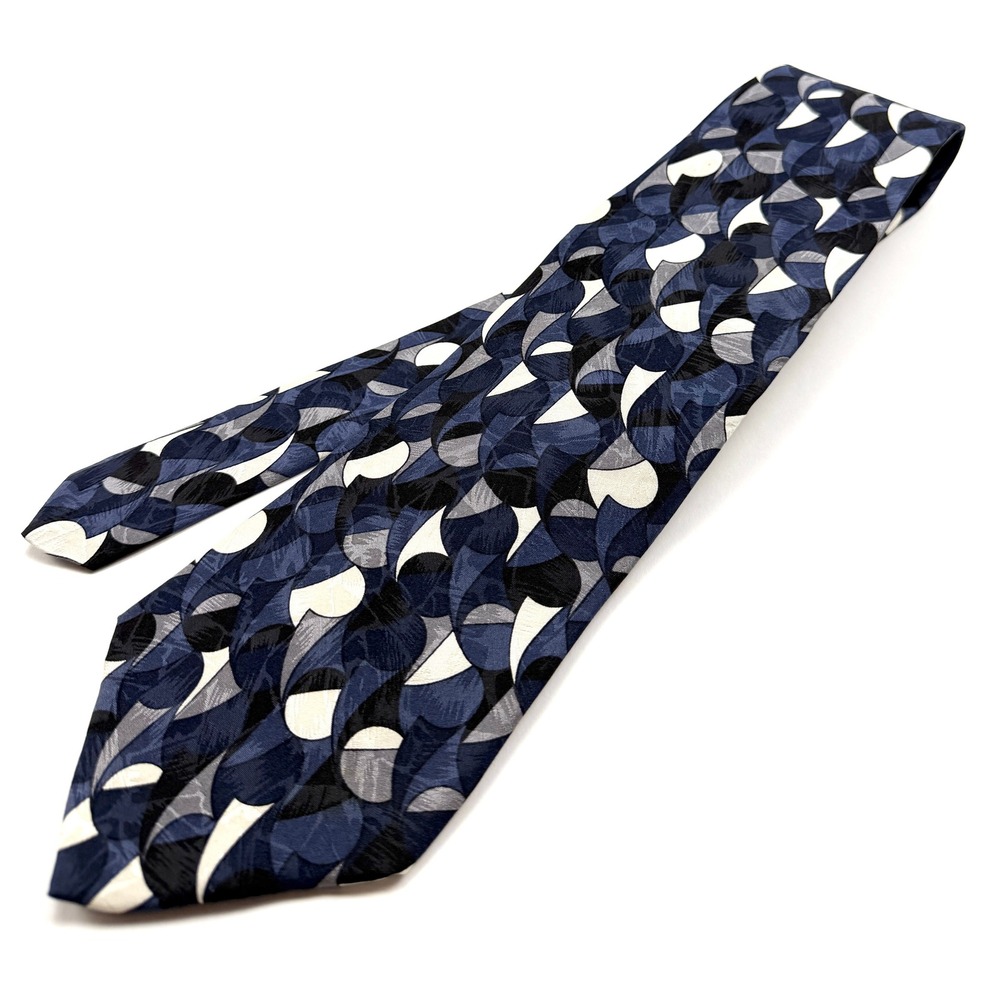 VINTAGE COMO COLLEZIONE 100% Silk Tie 4"W 58"L Blue Geometric Pattern #1617